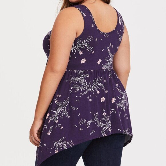 Purple Torrid Super Soft Sharkbite Hem Asymmetrical Top Floral Tank Scoo… - Picture 4 of 7